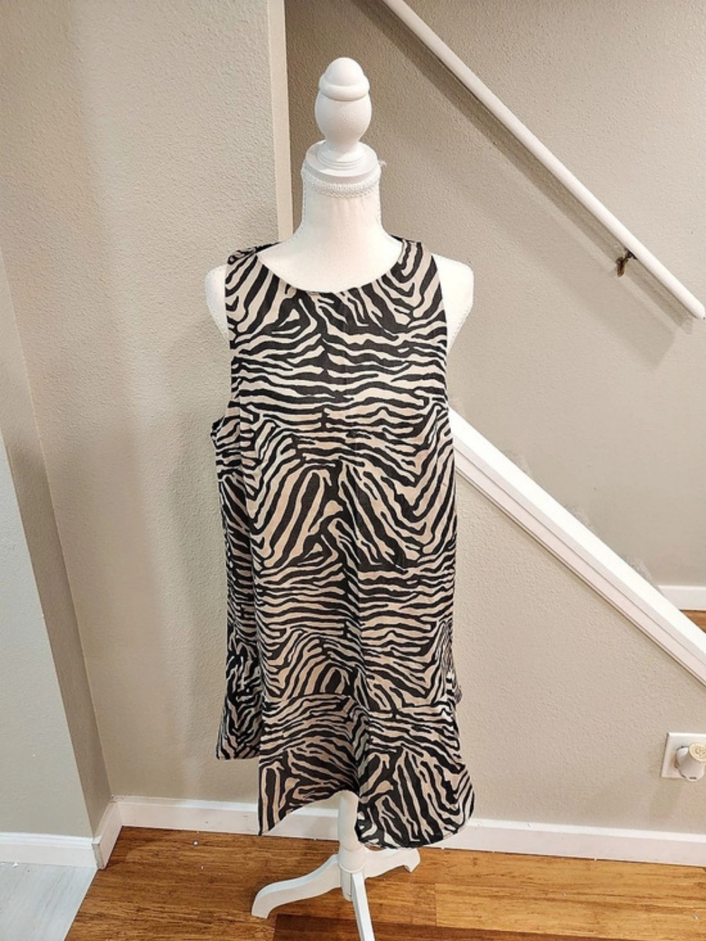 H&M Linen-Blend A-Line Dress Zebra Print Mini Dress Medium